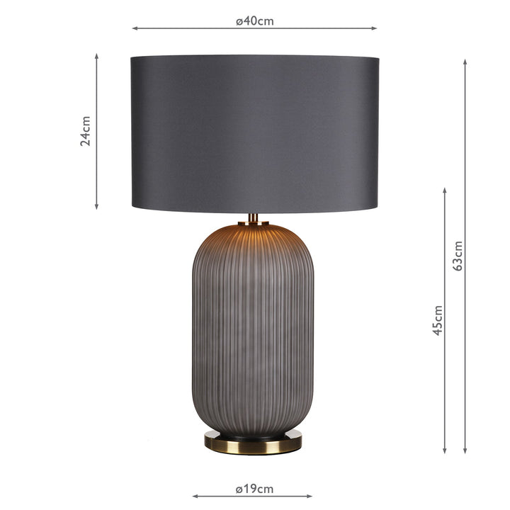 Dar HEL4239 Helicon Table Lamp Grey Ribbed Glass and Antique Brass With Shade