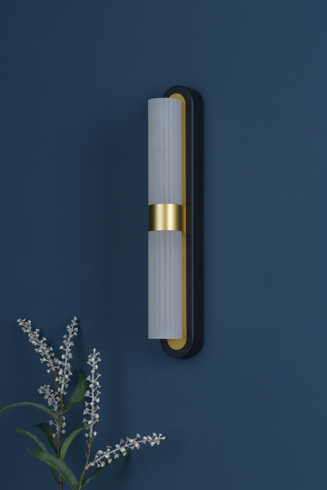 Dar HES0954 Hessel 2 Light Wall Light Matt Black and Satin Gold LED