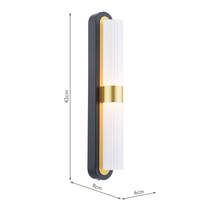 Dar HES0954 Hessel 2 Light Wall Light Matt Black and Satin Gold LED