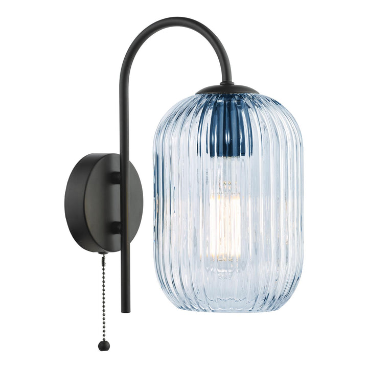 Dar IDR0722-SAW6523 Idra Wall Light Satin Black and Blue Ribbed Glass