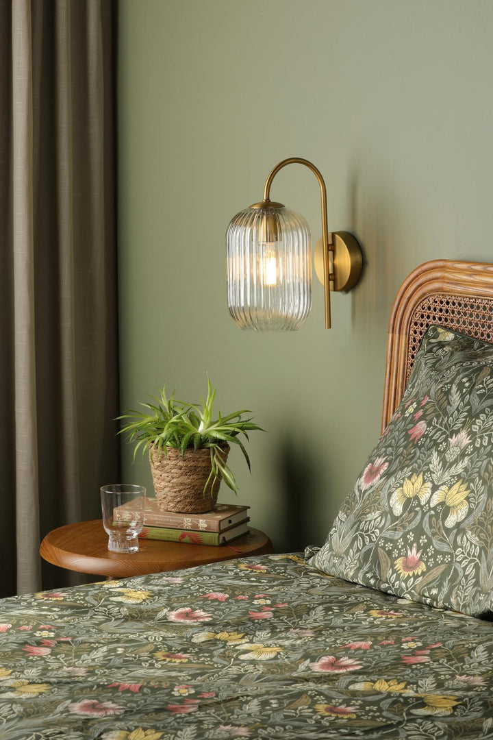 Dar IDR0763-SAW6508 Idra Wall Light Aged Bronze and Ribbed Glass