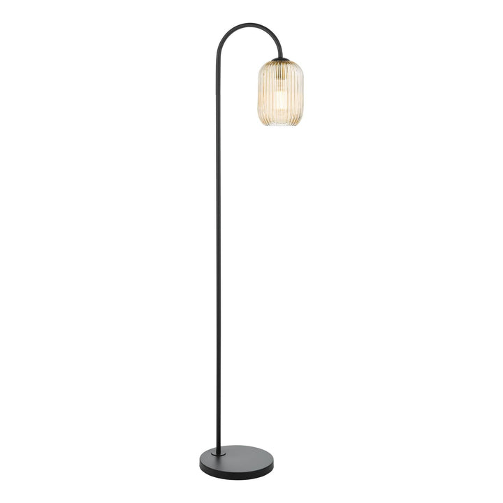 Dar IDR4922-SAW6506 Idra Floor Lamp Matt Black and Champagne Ribbed Glass