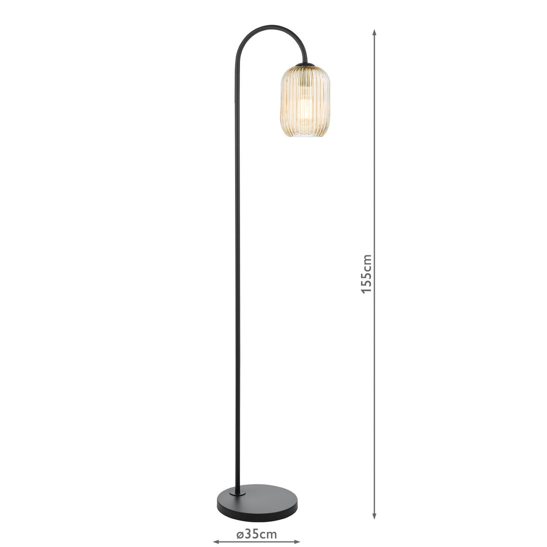 Dar IDR4922-SAW6506 Idra Floor Lamp Matt Black and Champagne Ribbed Glass