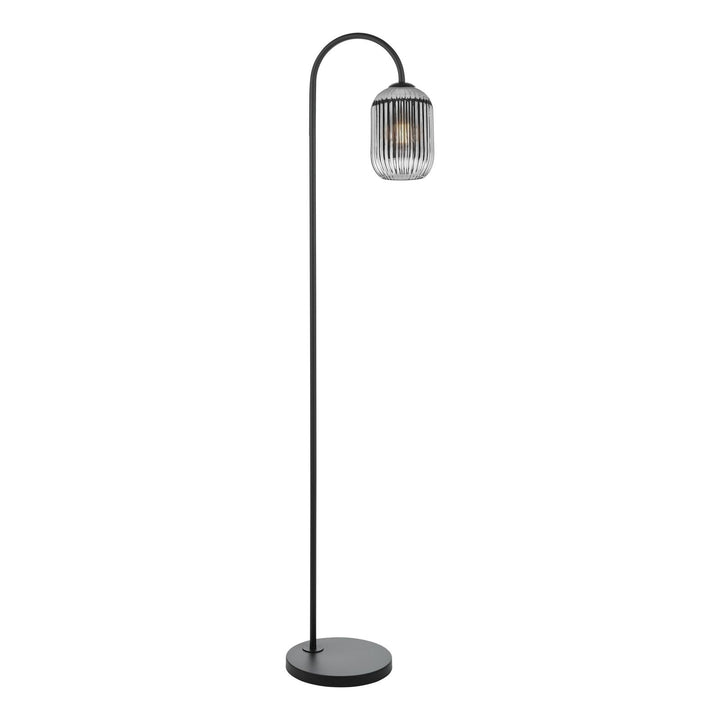 Dar IDR4922-SAW6510 Idra Floor Lamp Matt Black and Smoked Ribbed Glass