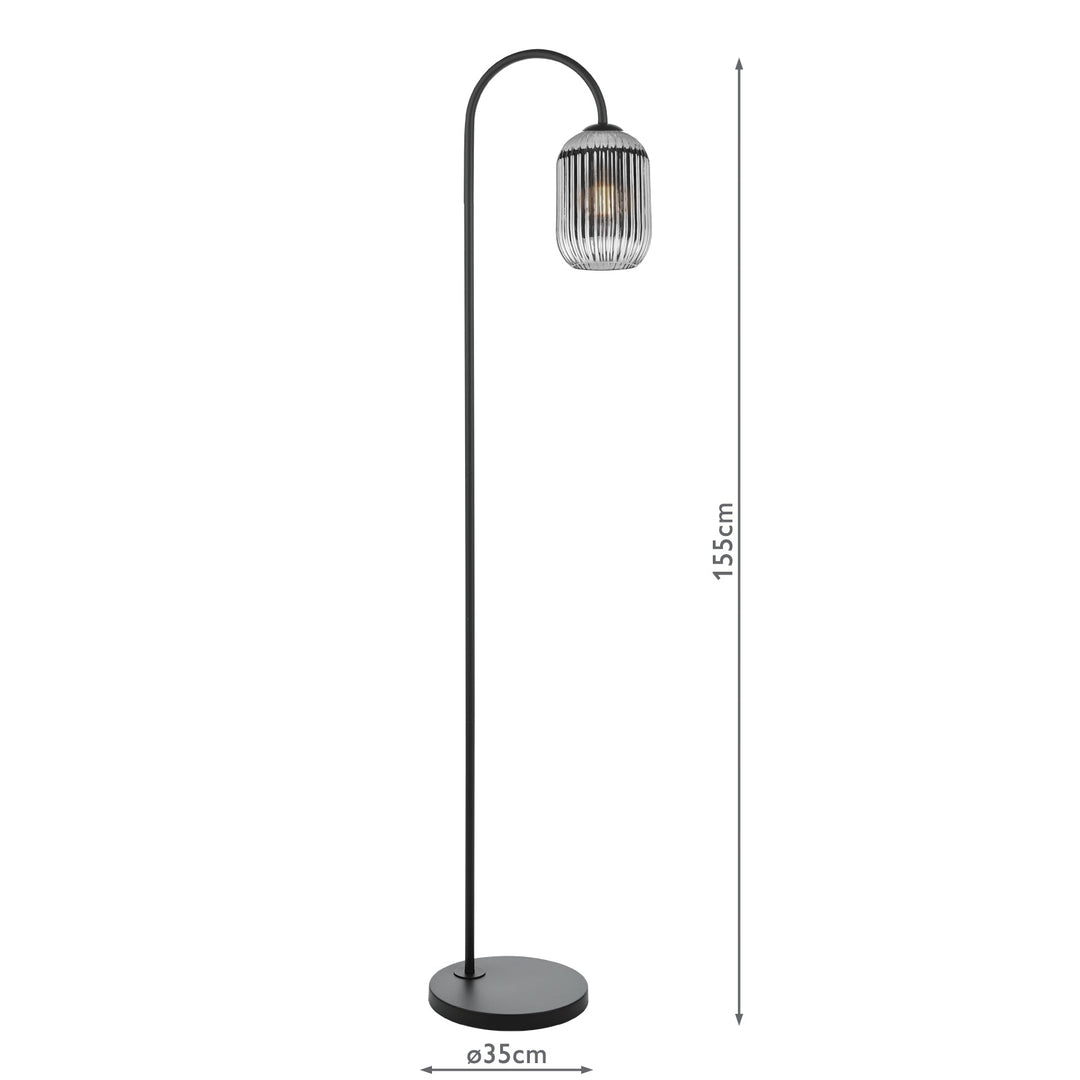 Dar IDR4922-SAW6510 Idra Floor Lamp Matt Black and Smoked Ribbed Glass