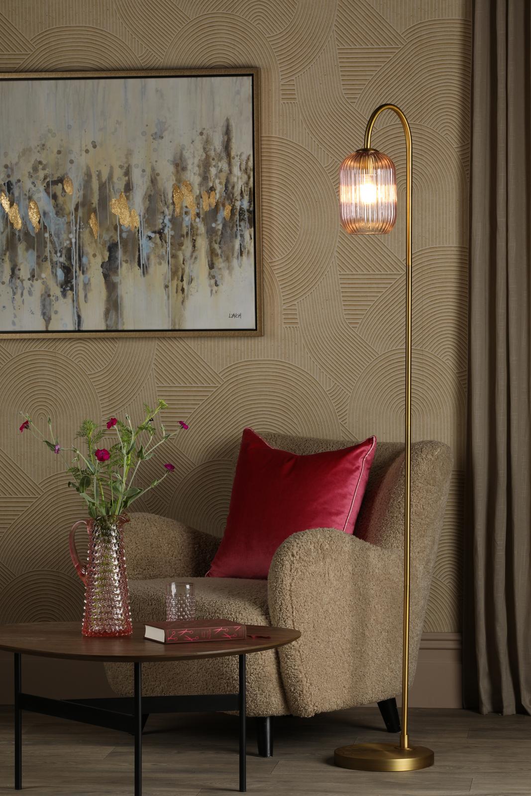 Dar IDR4963-SAW6503 Idra Floor Lamp Aged Bronze and Pink Ribbed Glass