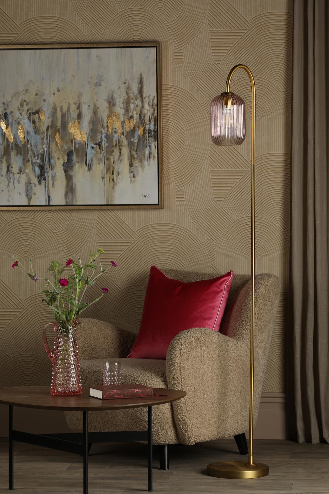 Dar IDR4963-SAW6503 Idra Floor Lamp Aged Bronze and Pink Ribbed Glass