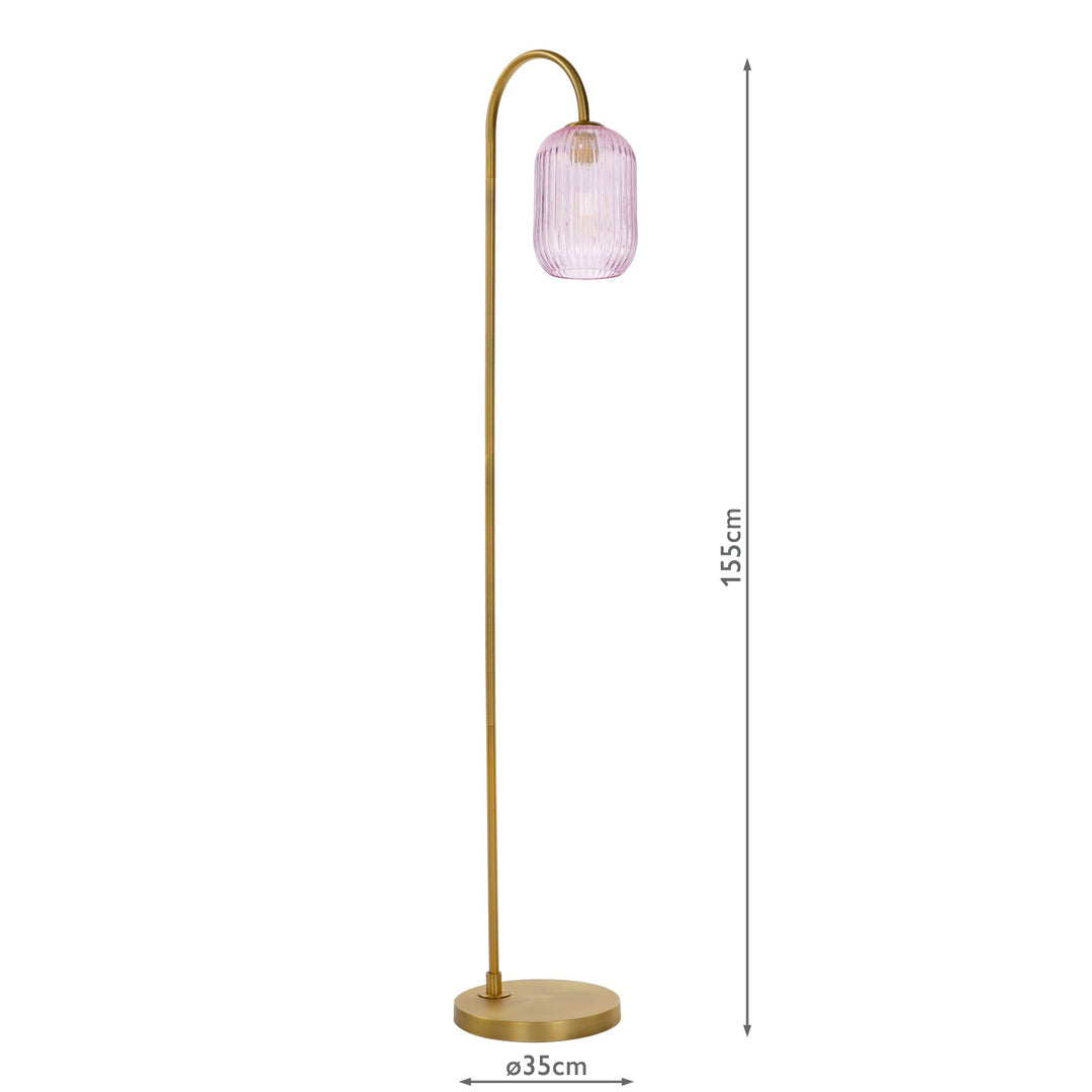 Dar IDR4963-SAW6503 Idra Floor Lamp Aged Bronze and Pink Ribbed Glass