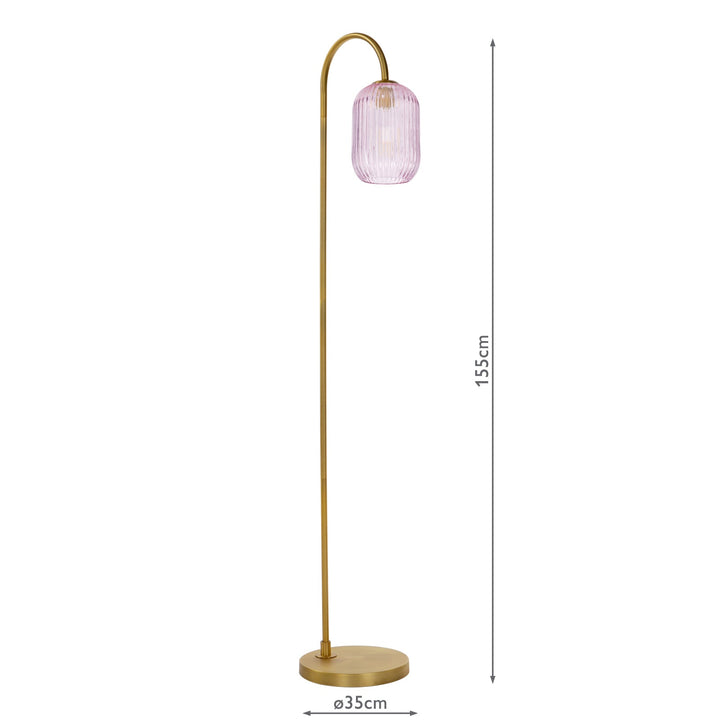 Dar IDR4963-SAW6503 Idra Floor Lamp Aged Bronze and Pink Ribbed Glass