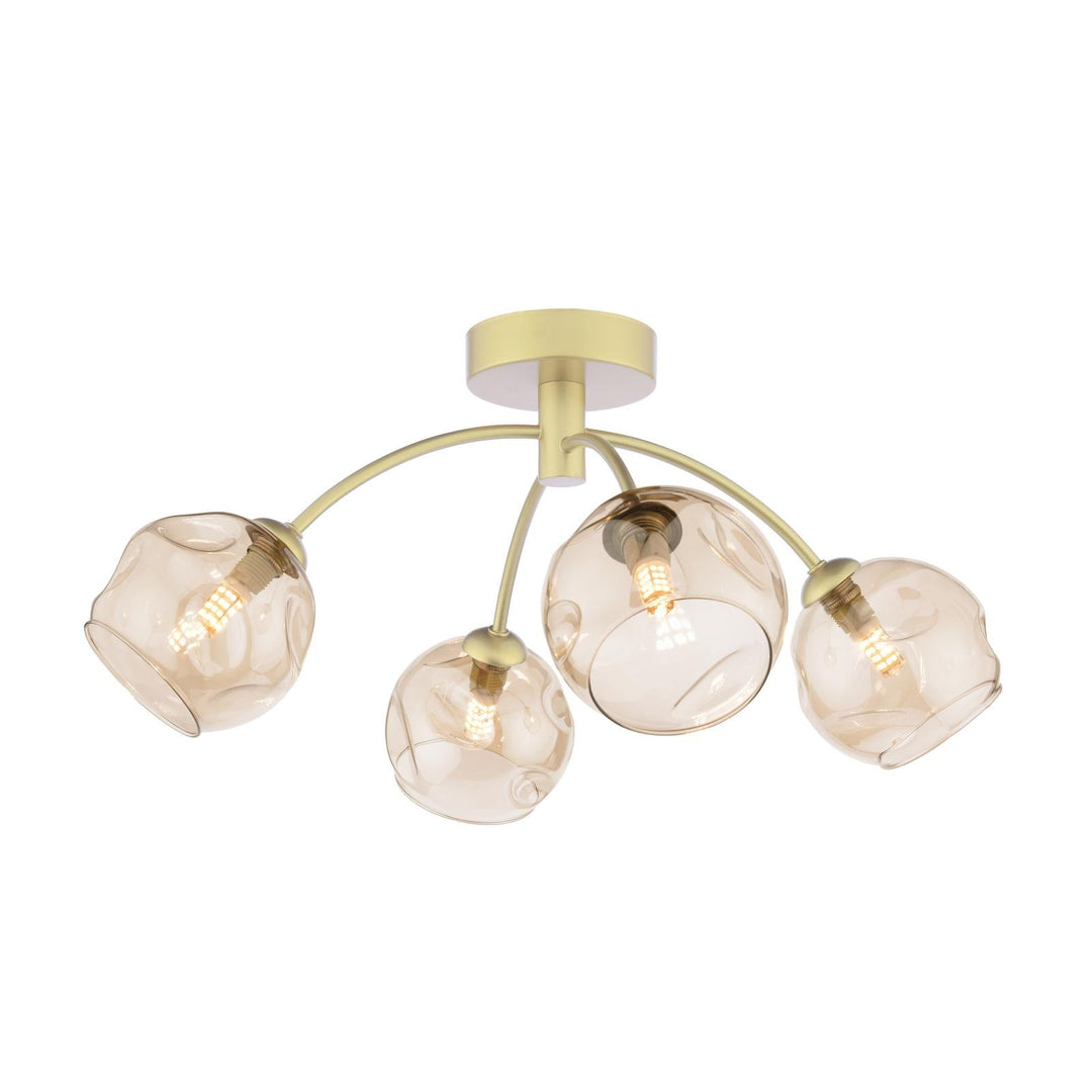Dar IZZ0435-16 Izzy 4 Light Semi-Flush Matt Gold With Organic Amber Glass