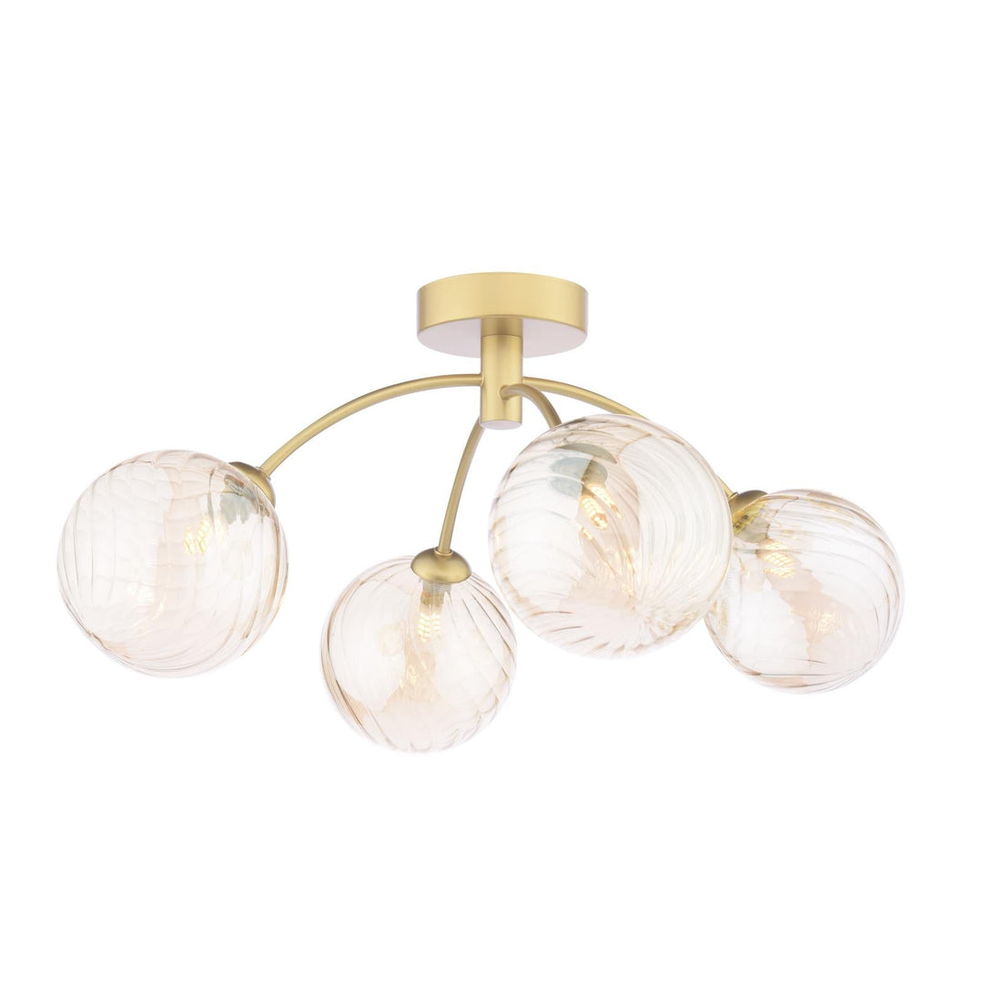Dar IZZ0435-26 Izzy 4 Light Semi-Flush Matt Gold With Twisted Amber Glass