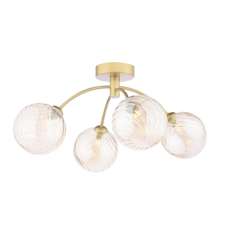 Dar IZZ0435-26 Izzy 4 Light Semi-Flush Matt Gold With Twisted Amber Glass