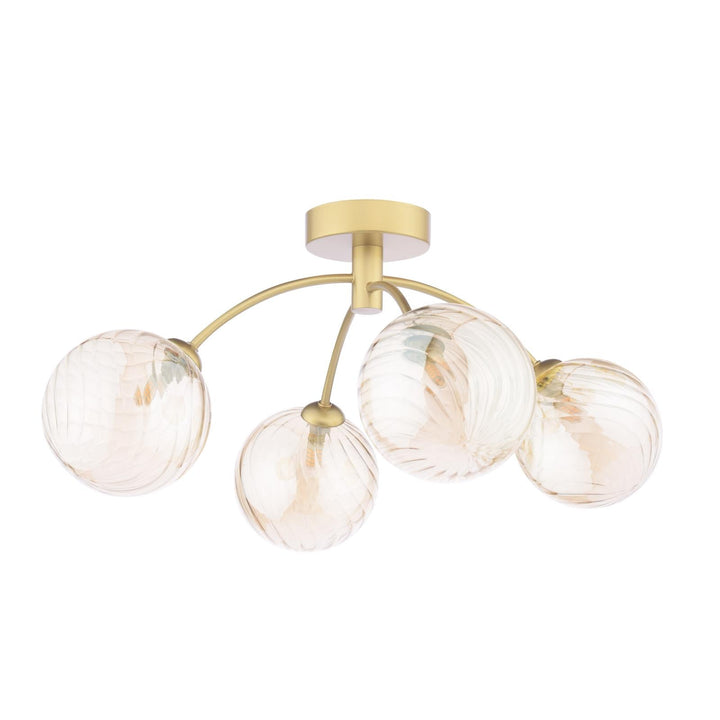 Dar IZZ0435-26 Izzy 4 Light Semi-Flush Matt Gold With Twisted Amber Glass
