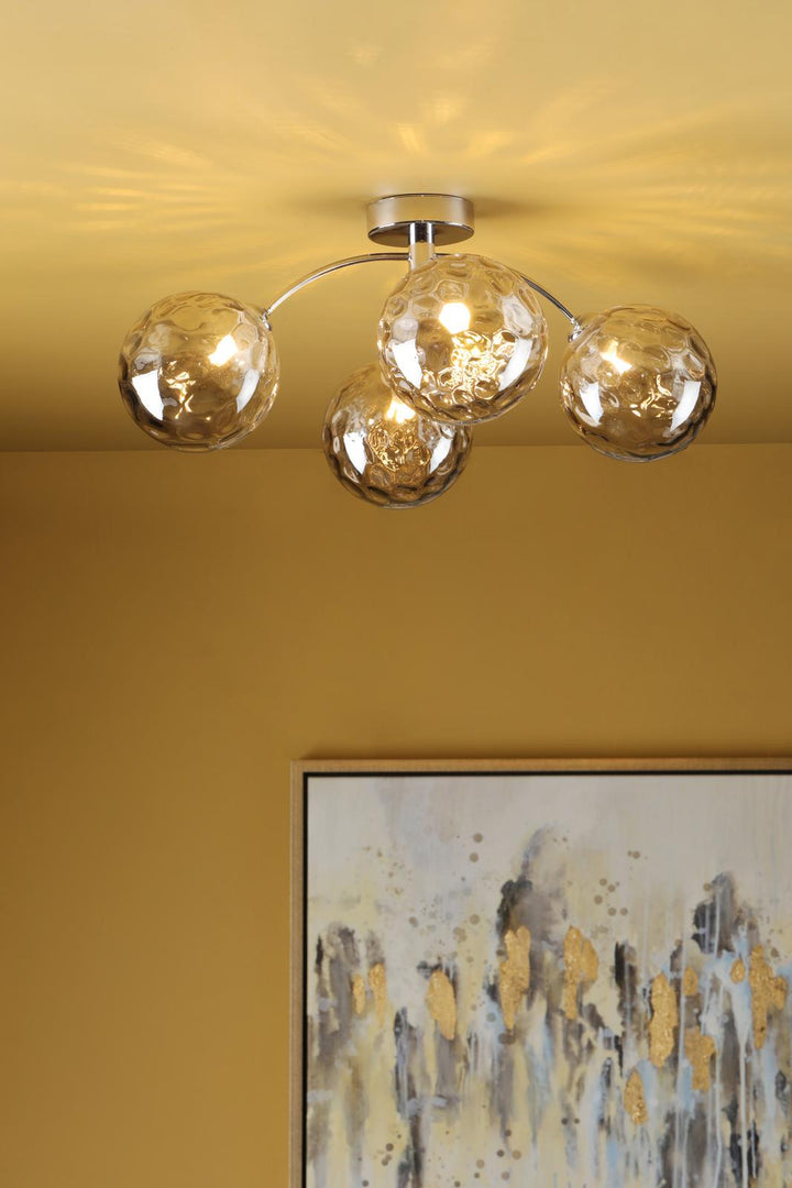 Dar IZZ0450-10 Izzy 4 Light Semi Flush Polished Chrome With Smoked Dimpled Glass