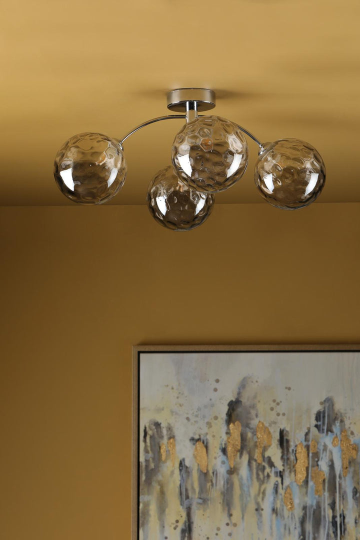 Dar IZZ0450-10 Izzy 4 Light Semi Flush Polished Chrome With Smoked Dimpled Glass