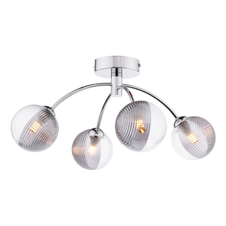 Dar IZZ0450-18 Izzy 4 Light Semi Flush Polished Chrome With Smoked/Clear Ribbed Glass