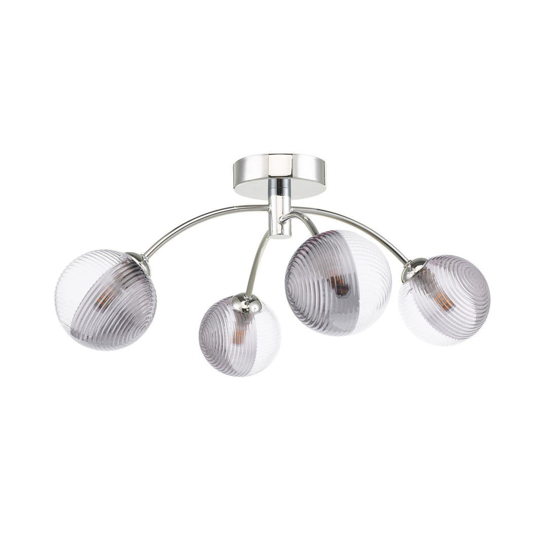 Dar IZZ0450-18 Izzy 4 Light Semi Flush Polished Chrome With Smoked/Clear Ribbed Glass