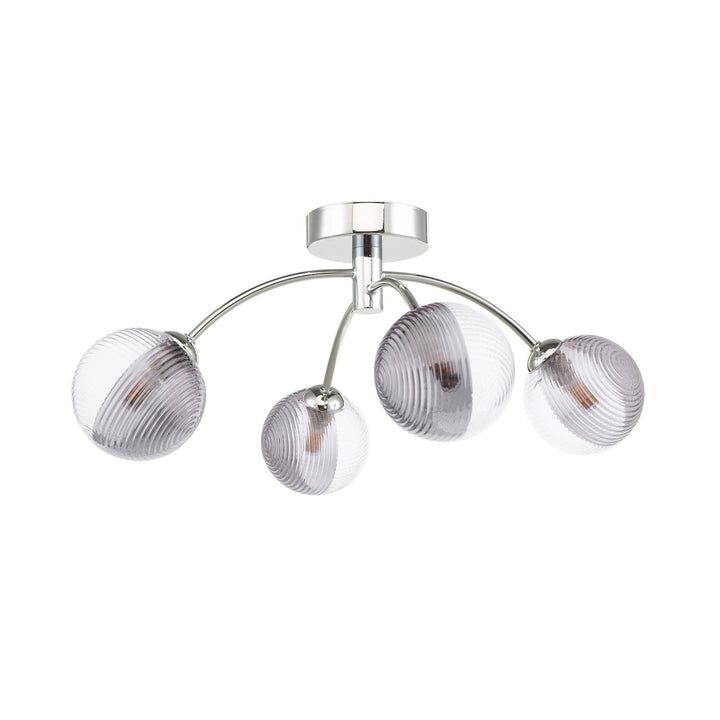 Dar IZZ0450-18 Izzy 4 Light Semi Flush Polished Chrome With Smoked/Clear Ribbed Glass