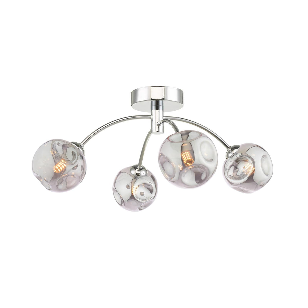 Dar IZZ0450-28 Izzy 4 Light Semi Flush Polished Chrome With Closed Organic Smoked Glass