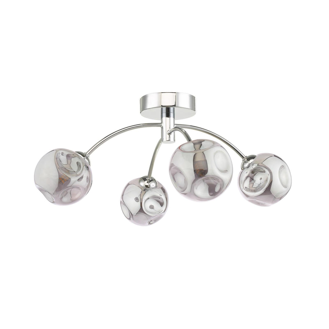 Dar IZZ0450-28 Izzy 4 Light Semi Flush Polished Chrome With Closed Organic Smoked Glass