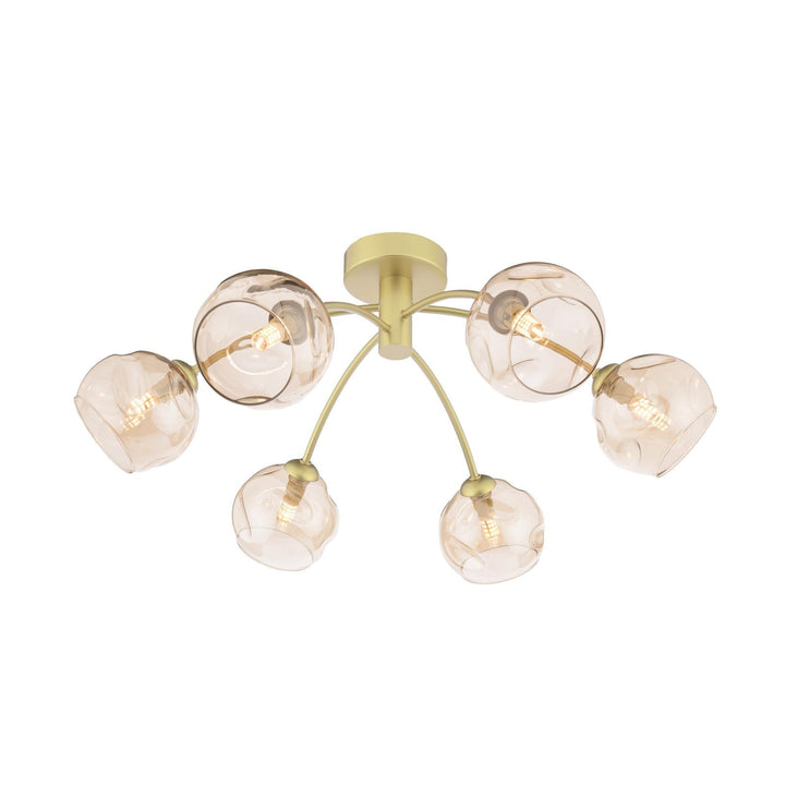 Dar IZZ0635-16 Izzy 6 Light Semi-Flush Matt Gold With Organic Amber Glass