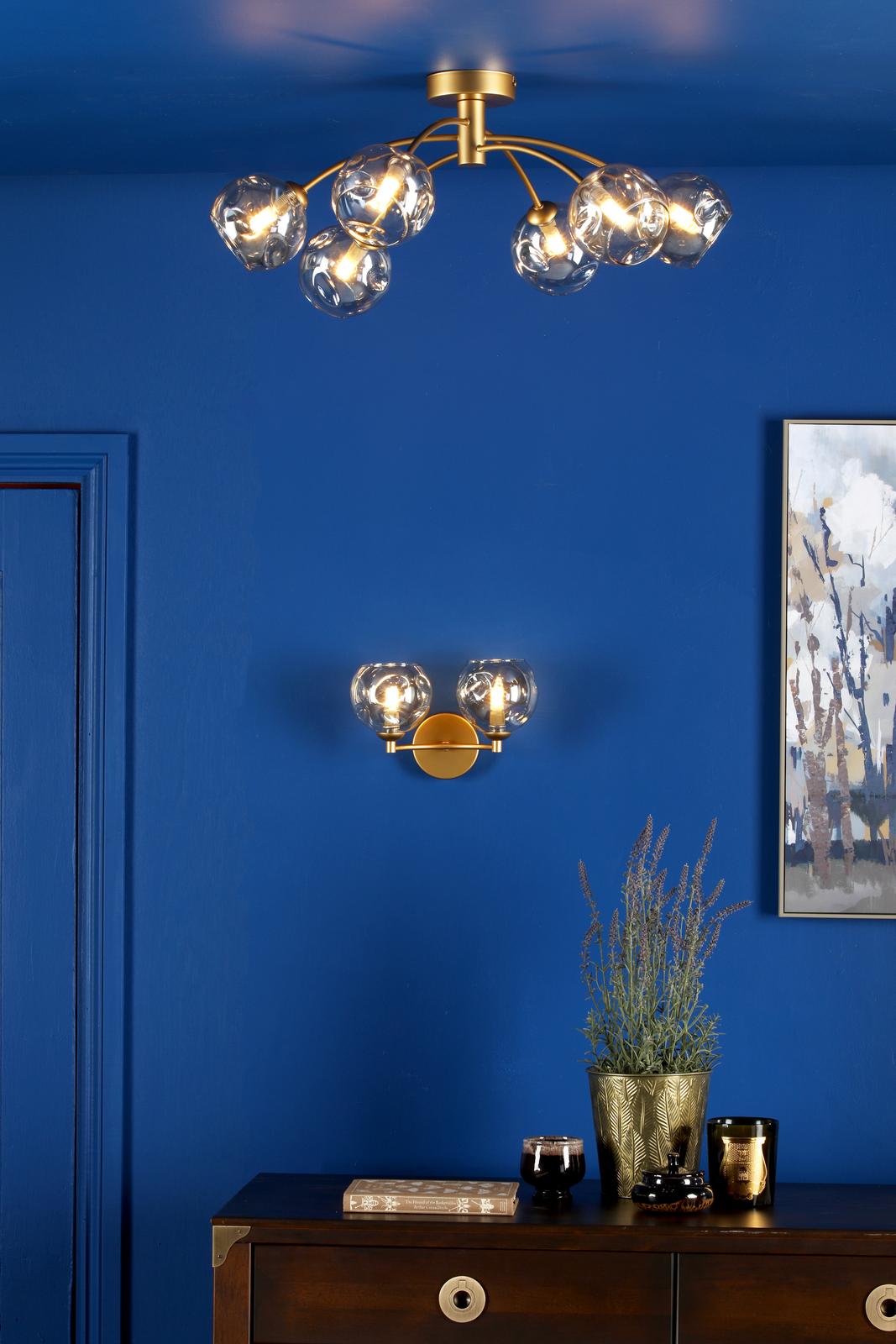 Dar IZZ0635-16 Izzy 6 Light Semi-Flush Matt Gold With Organic Amber Glass