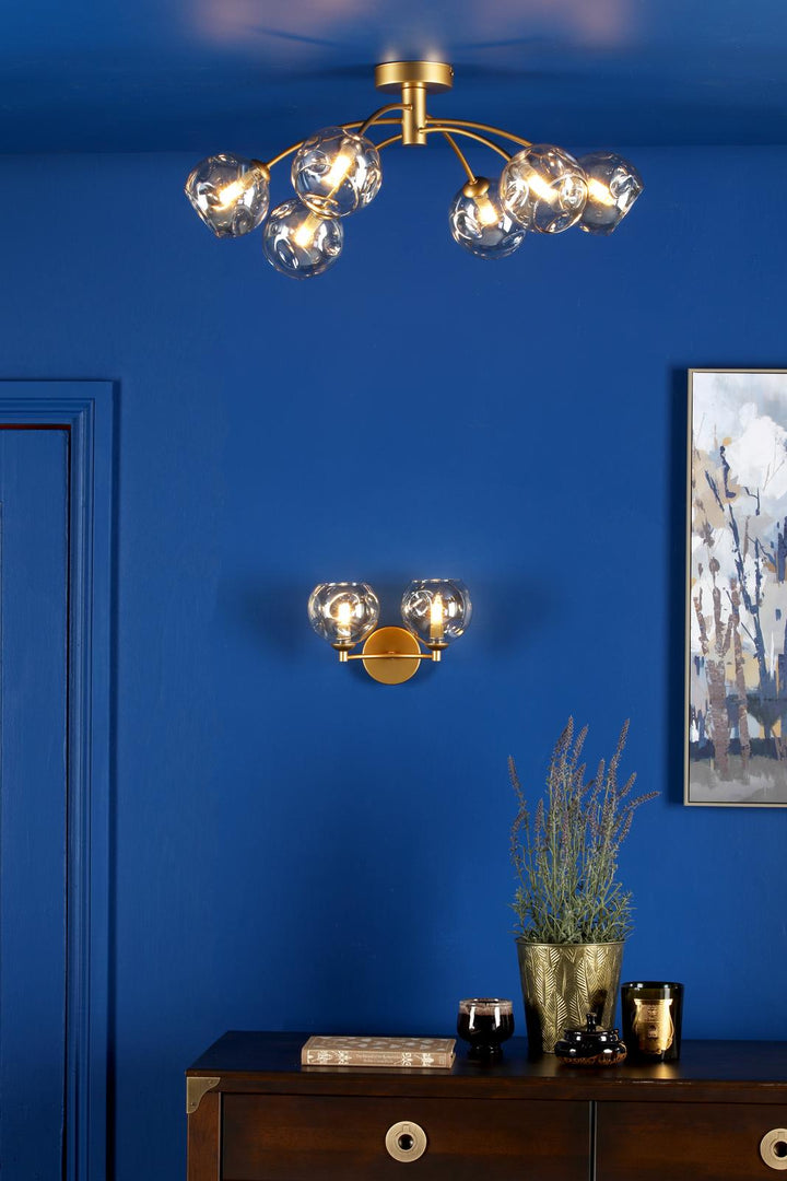 Dar IZZ0635-16 Izzy 6 Light Semi-Flush Matt Gold With Organic Amber Glass