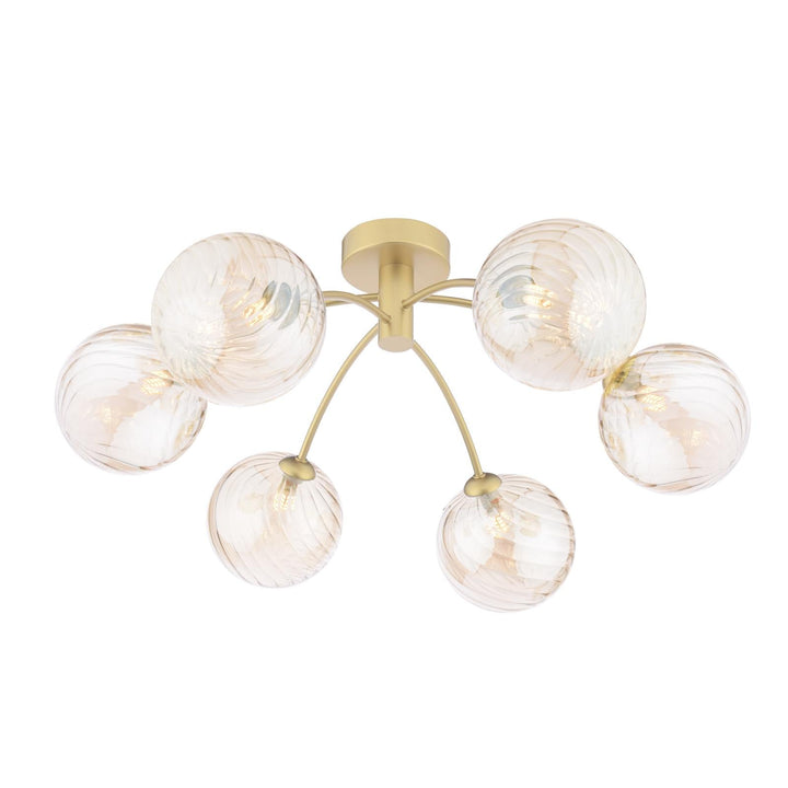 Dar IZZ0635-26 Izzy 6 Light Semi-Flush Matt Gold With Twisted Amber Glass