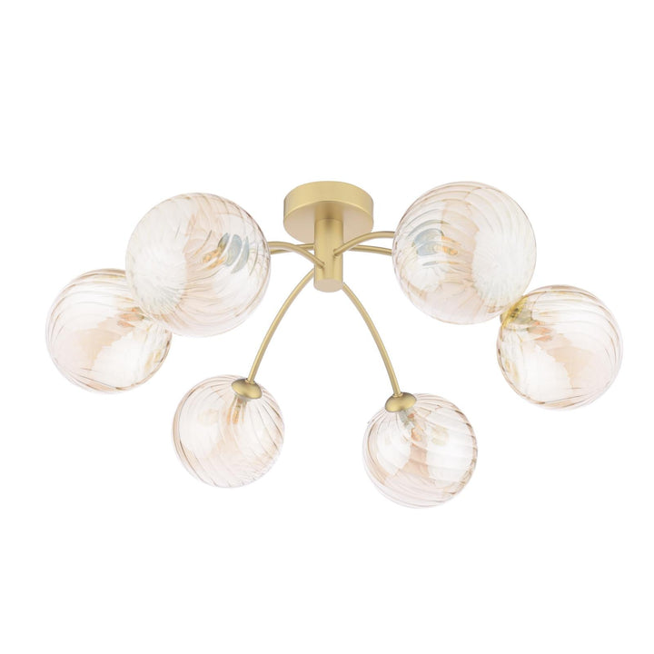 Dar IZZ0635-26 Izzy 6 Light Semi-Flush Matt Gold With Twisted Amber Glass