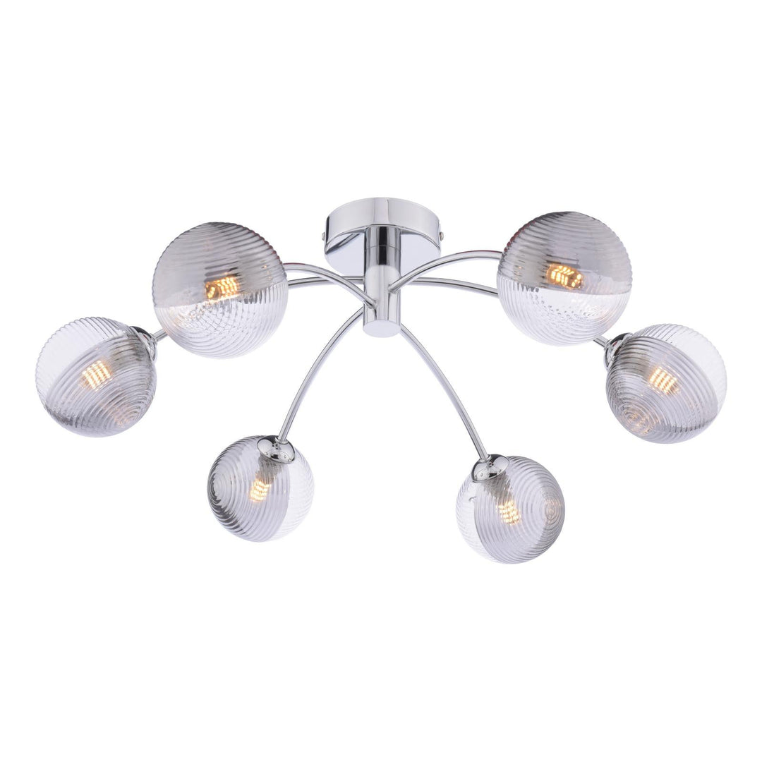 Dar IZZ0650-18 Izzy 6 Light Semi Flush Polished Chrome With Smoked/Clear Ribbed Glass