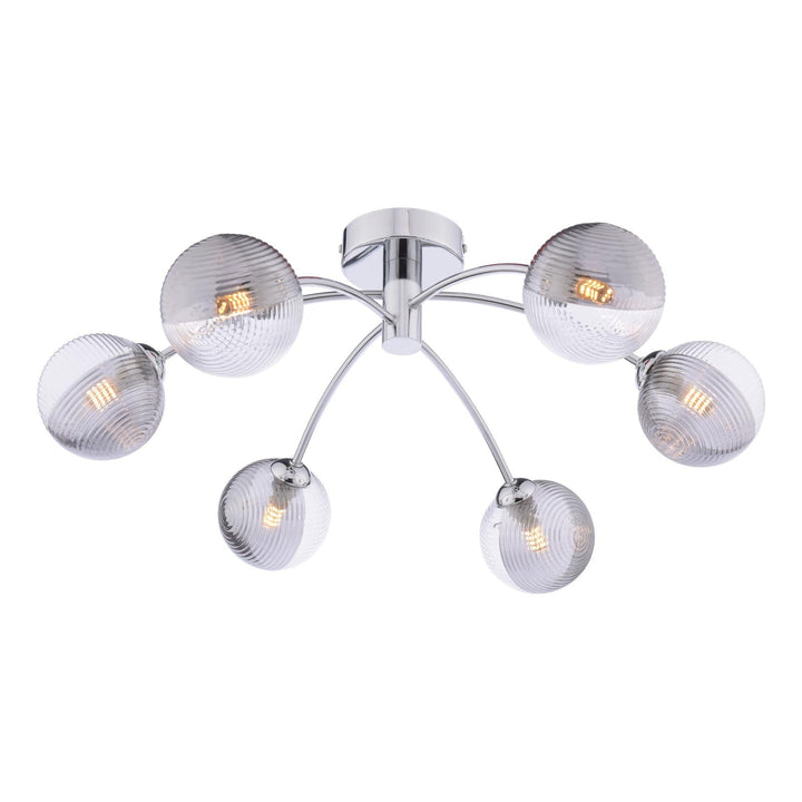 Dar IZZ0650-18 Izzy 6 Light Semi Flush Polished Chrome With Smoked/Clear Ribbed Glass