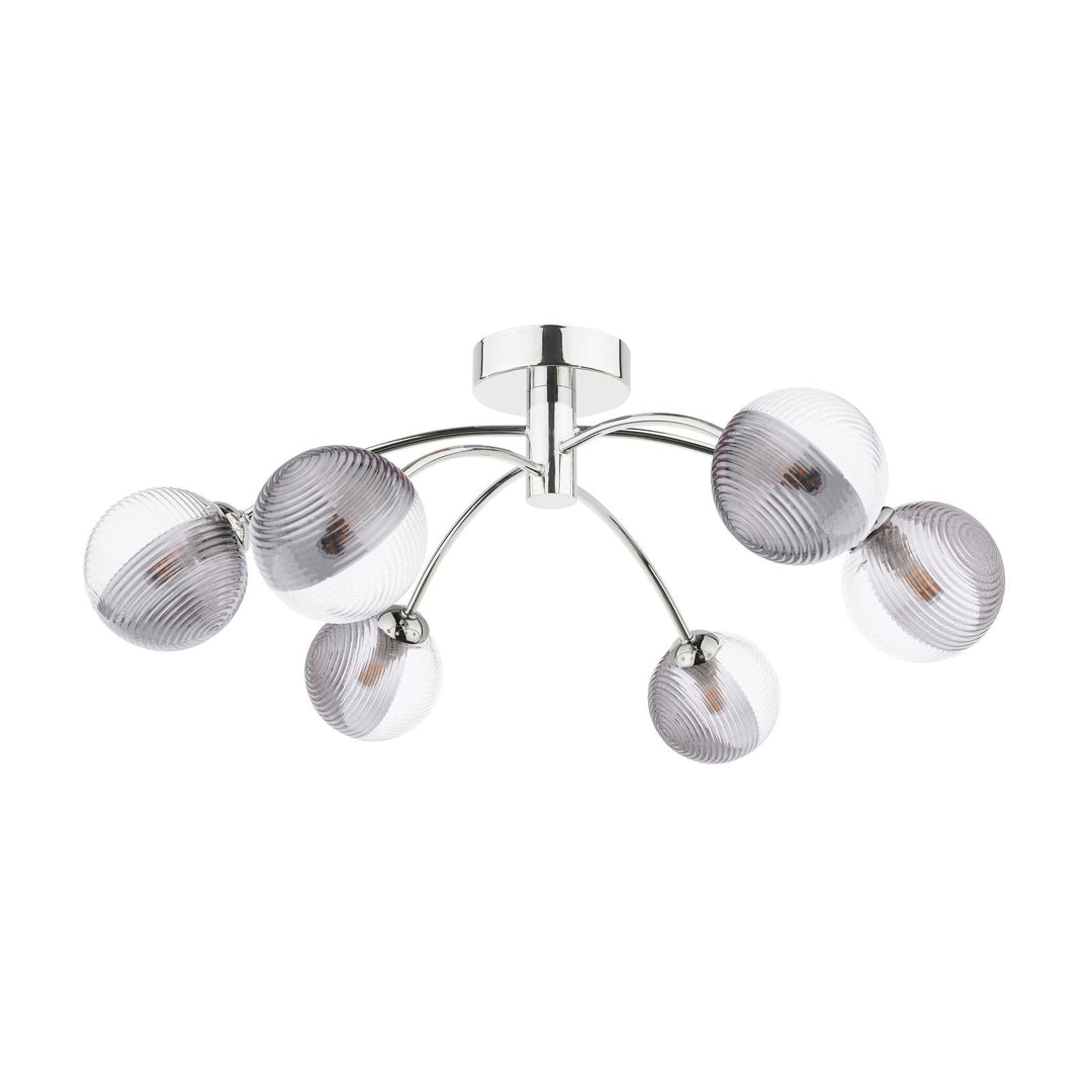 Dar IZZ0650-18 Izzy 6 Light Semi Flush Polished Chrome With Smoked/Clear Ribbed Glass