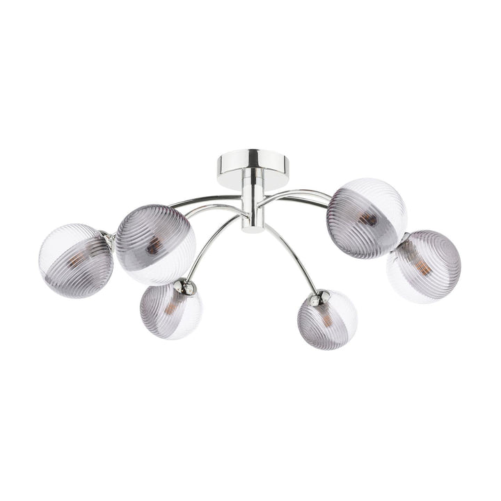 Dar IZZ0650-18 Izzy 6 Light Semi Flush Polished Chrome With Smoked/Clear Ribbed Glass