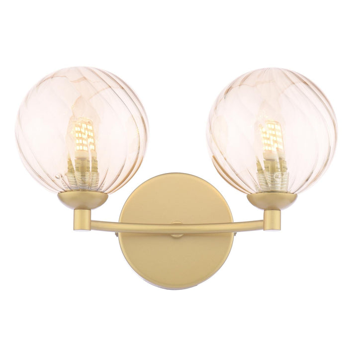 Dar IZZ0935-25 Izzy 2 Light Wall Light Matt Gold With Twisted Amber Glass