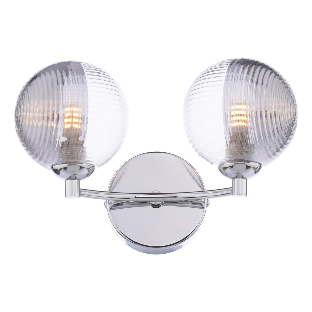 Dar IZZ0950-18 Izzy 2 Light Wall Light Polished Chrome With Smoked/Clear Ribbed Glass
