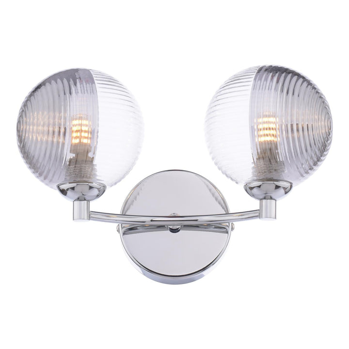 Dar IZZ0950-18 Izzy 2 Light Wall Light Polished Chrome With Smoked/Clear Ribbed Glass