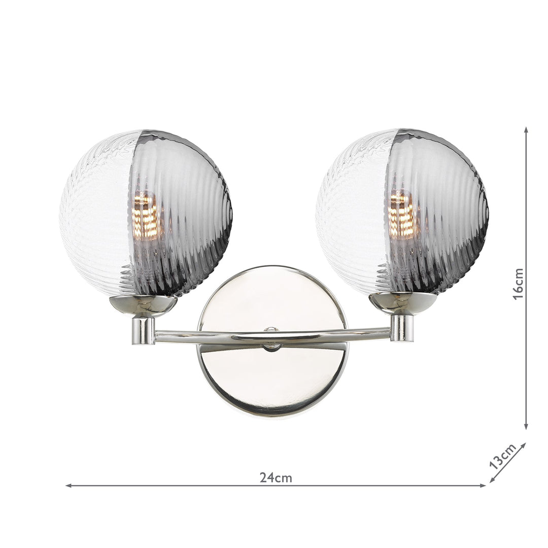 Dar IZZ0950-18 Izzy 2 Light Wall Light Polished Chrome With Smoked/Clear Ribbed Glass