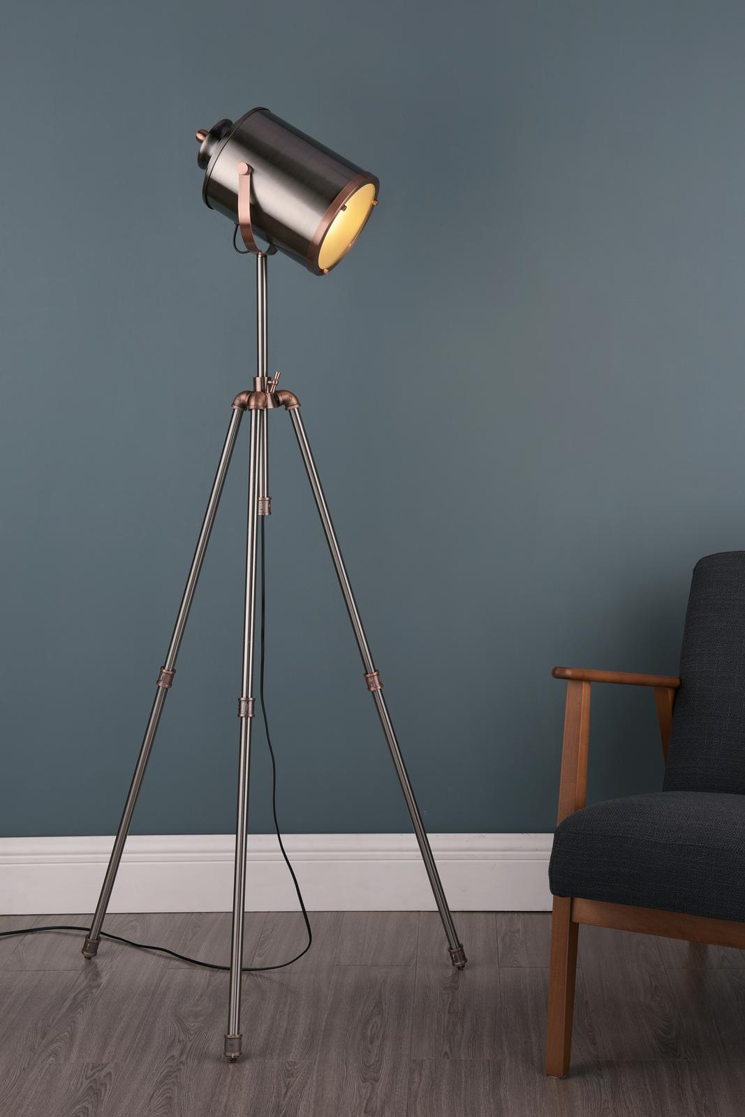Dar JAK4921 Jake Task Floor Lamp Aged Silver and Antique Copper
