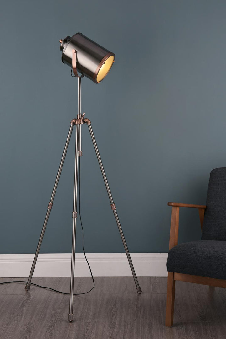 Dar JAK4921 Jake Task Floor Lamp Aged Silver and Antique Copper