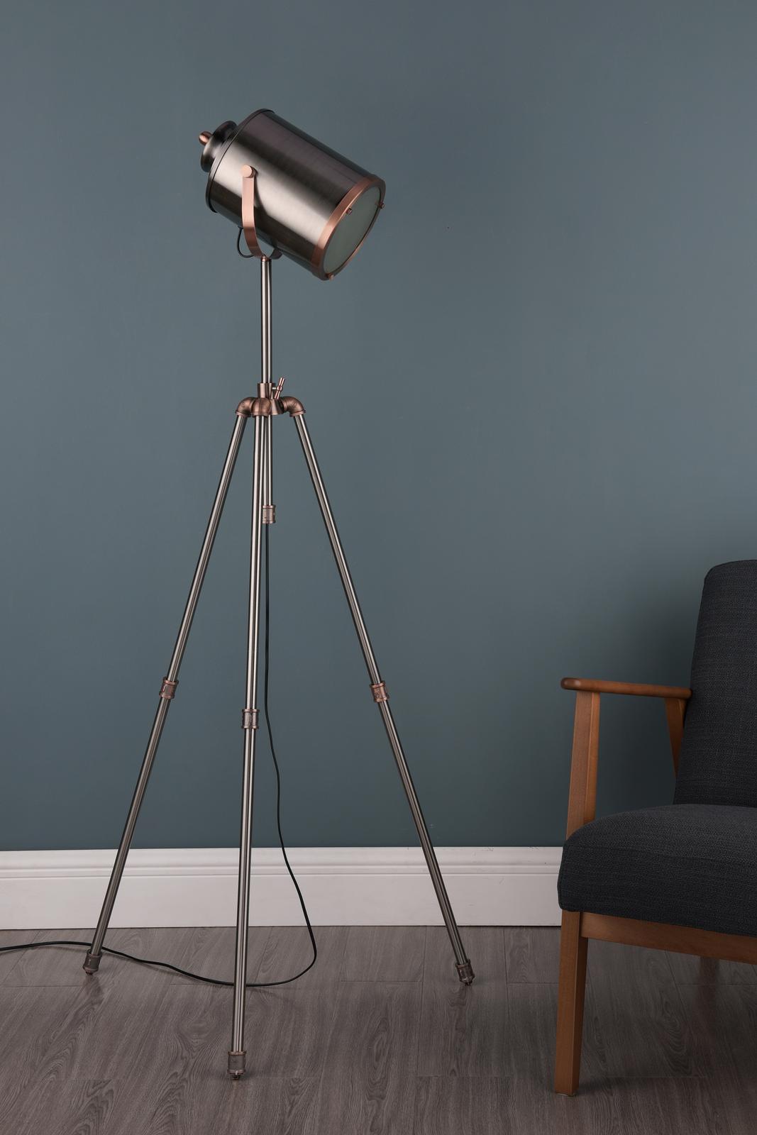 Dar JAK4921 Jake Task Floor Lamp Aged Silver and Antique Copper