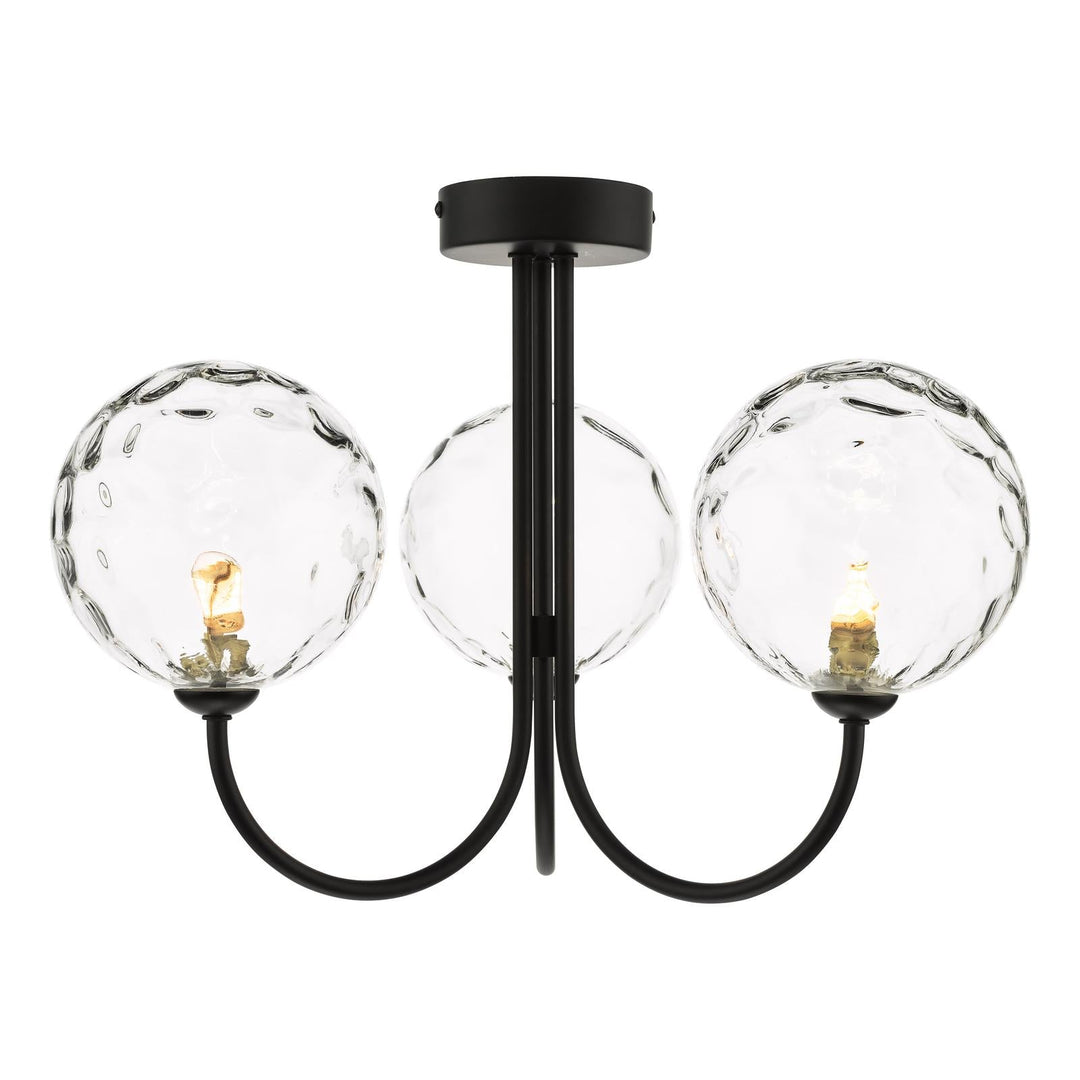 Dar JAR0322-12 Jared 3 Light Semi Flush Matt Black With Clear Dimpled Glass