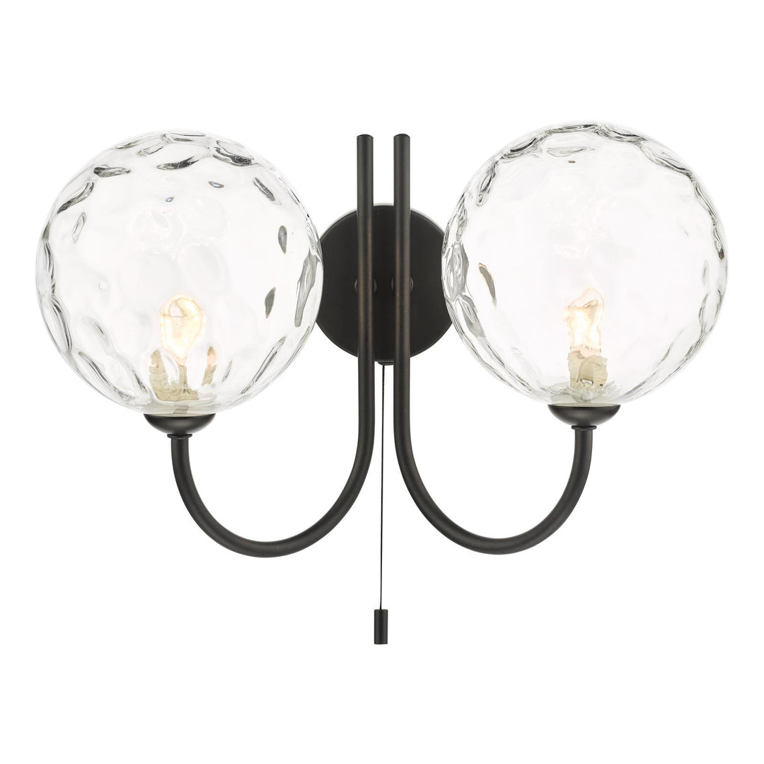 Dar JAR0922-12 Jared 2 Light Wall Light Matt Black With Clear Dimpled Glass