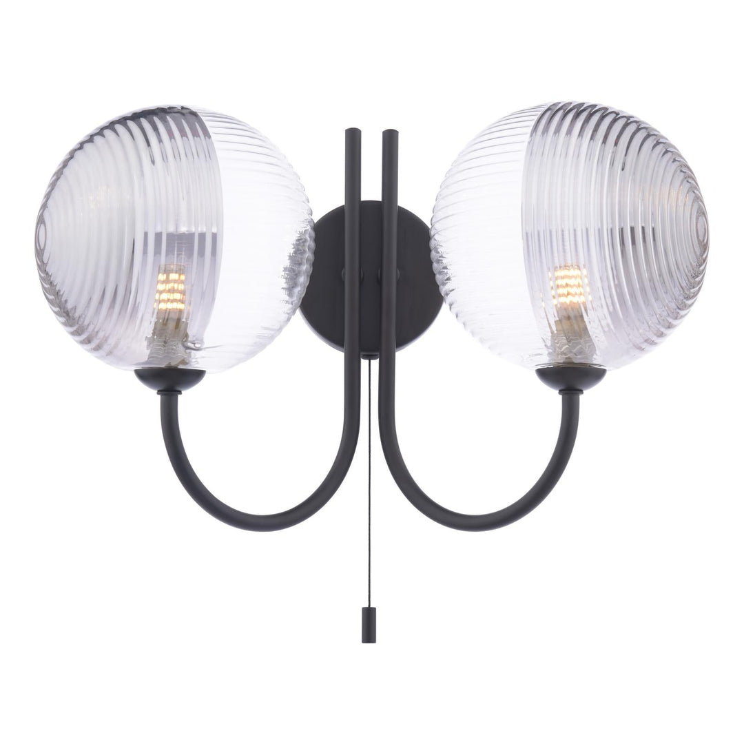 Dar JAR0922-19 Jared 2 Light Wall Light Matt Black With Smoked/Clear Ribbed Glass