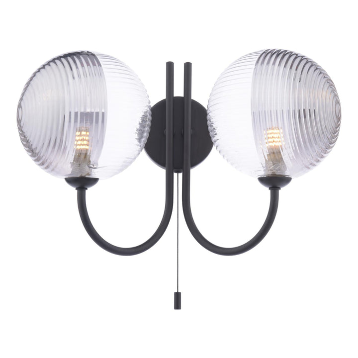 Dar JAR0922-19 Jared 2 Light Wall Light Matt Black With Smoked/Clear Ribbed Glass