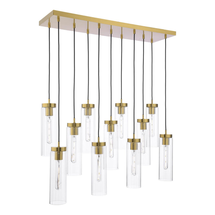 Dar JOD4863 Jodelle 11 Light Bar Pendant Polished Bronze and Ribbed Glass