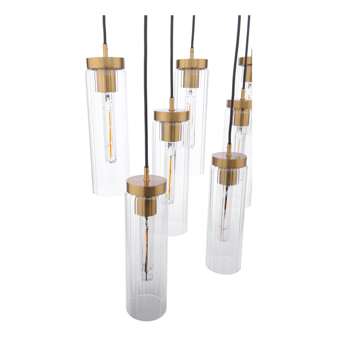 Dar JOD4863 Jodelle 11 Light Bar Pendant Polished Bronze and Ribbed Glass