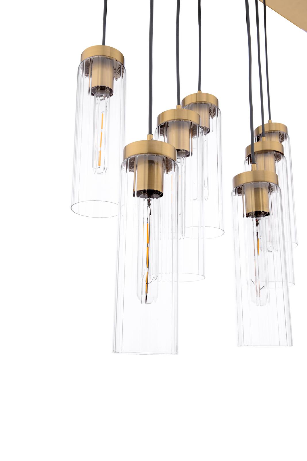 Dar JOD4863 Jodelle 11 Light Bar Pendant Polished Bronze and Ribbed Glass