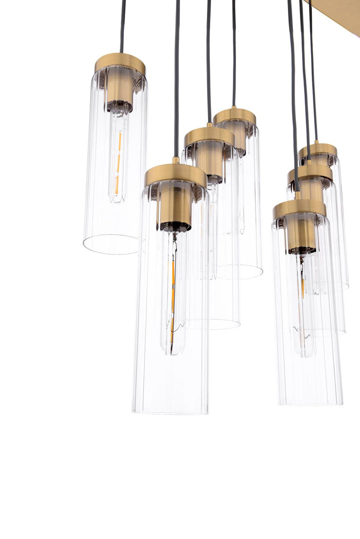 Dar JOD4863 Jodelle 11 Light Bar Pendant Polished Bronze and Ribbed Glass