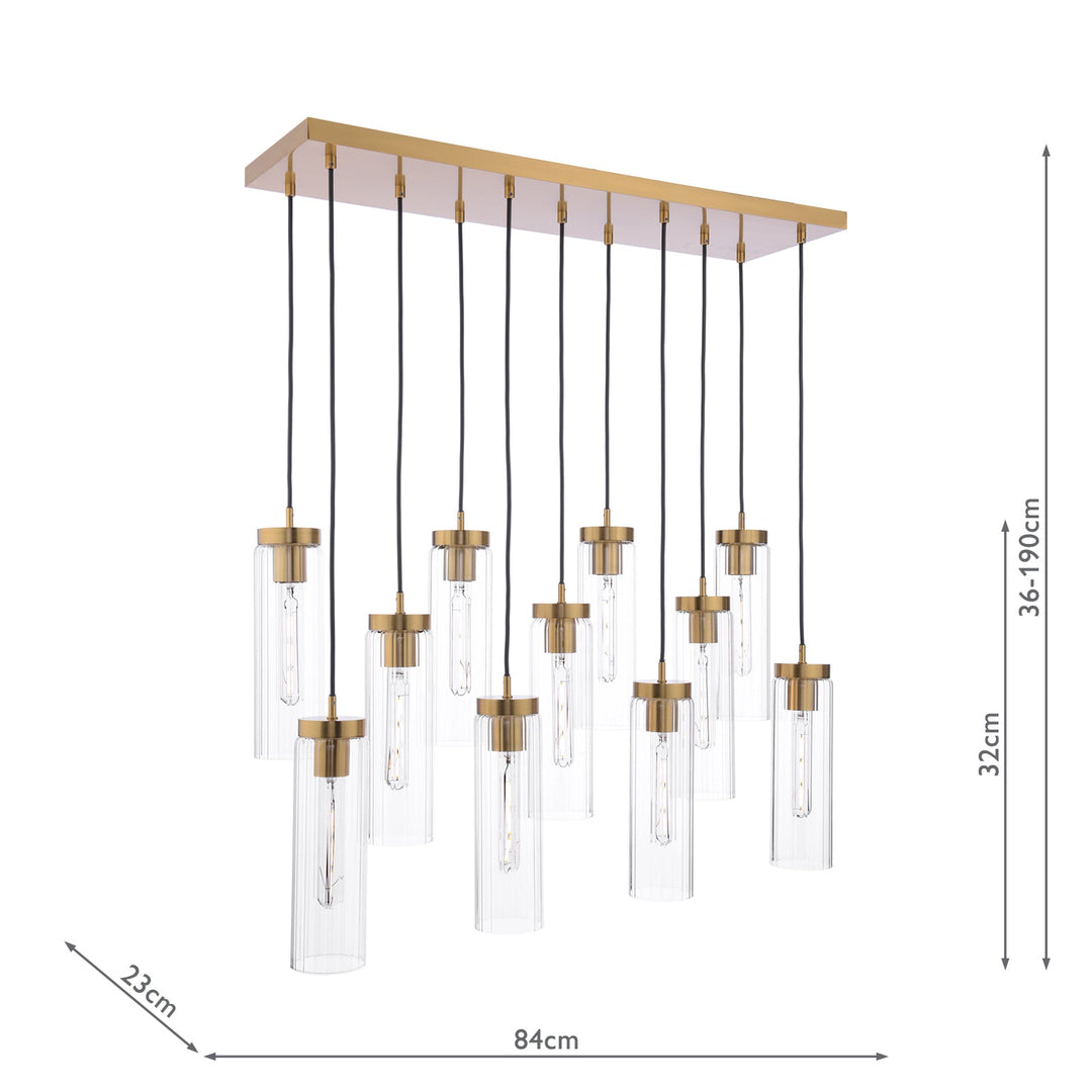 Dar JOD4863 Jodelle 11 Light Bar Pendant Polished Bronze and Ribbed Glass