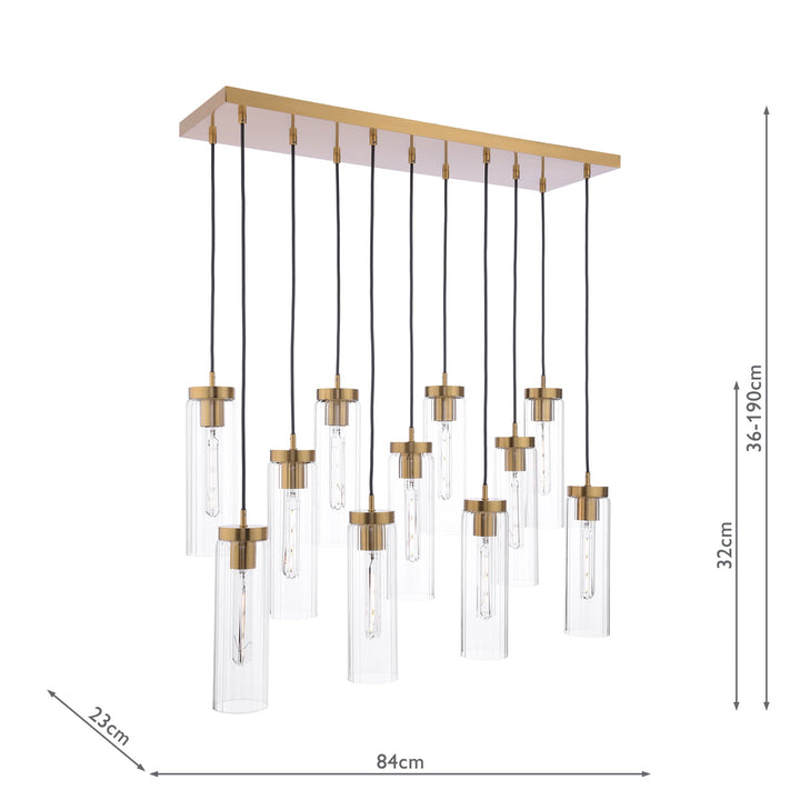 Dar JOD4863 Jodelle 11 Light Bar Pendant Polished Bronze and Ribbed Glass